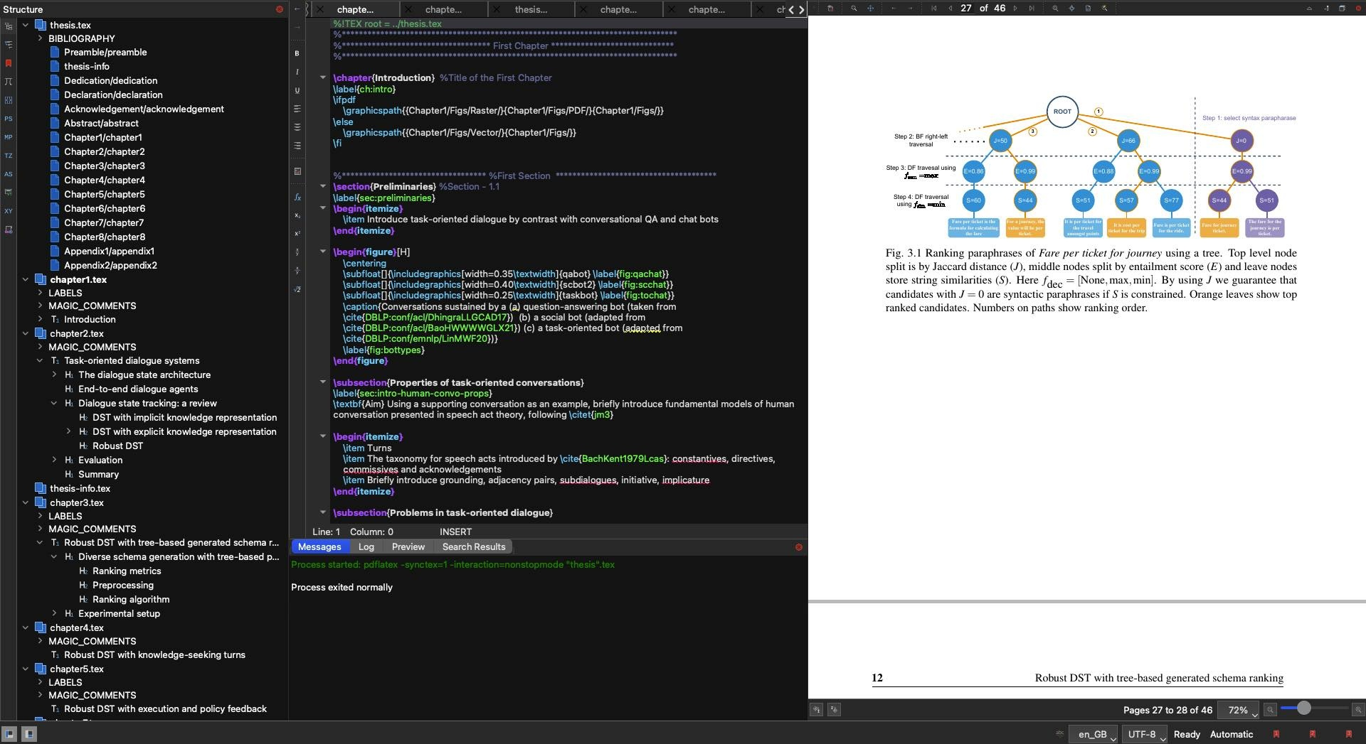 LaTeX editor tabs for dissertation chapters